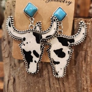 Genuine cowhide with turquoise earrings. One size